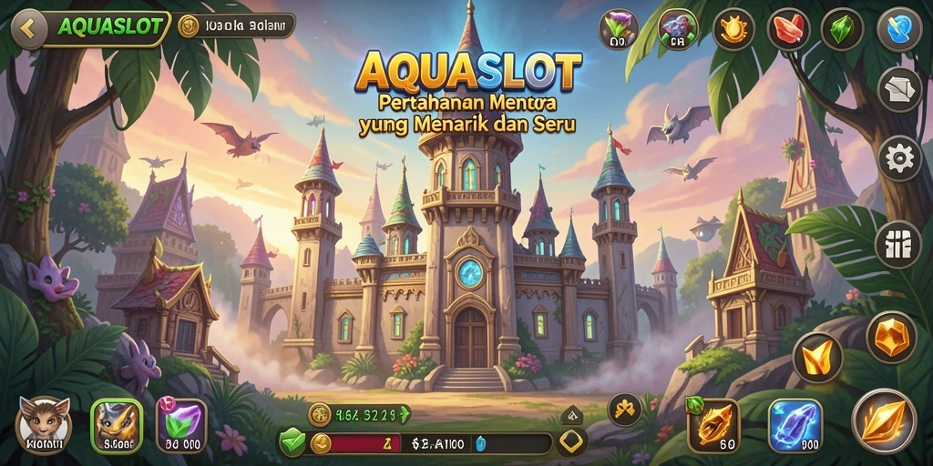 Tampilan gameplay AQUASLOT yang menegangkan dalam Tower Defense.