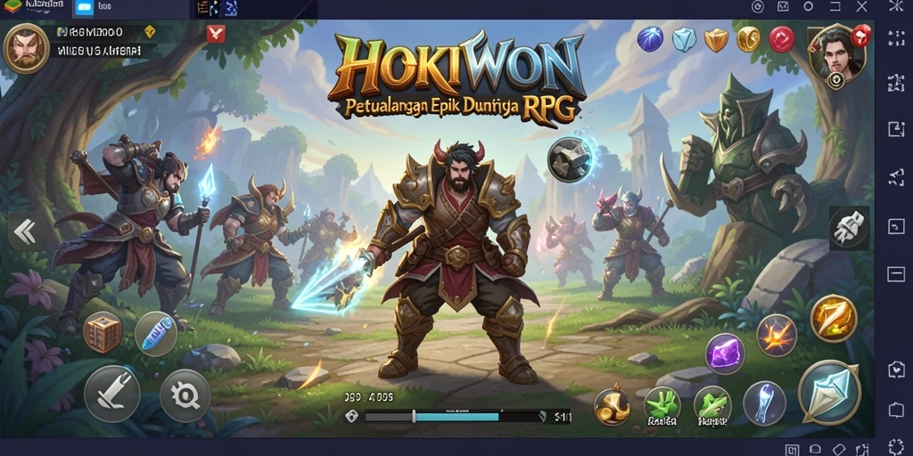 Tampilan gameplay HOKIWON yang memukau dalam pertempuran RPG.