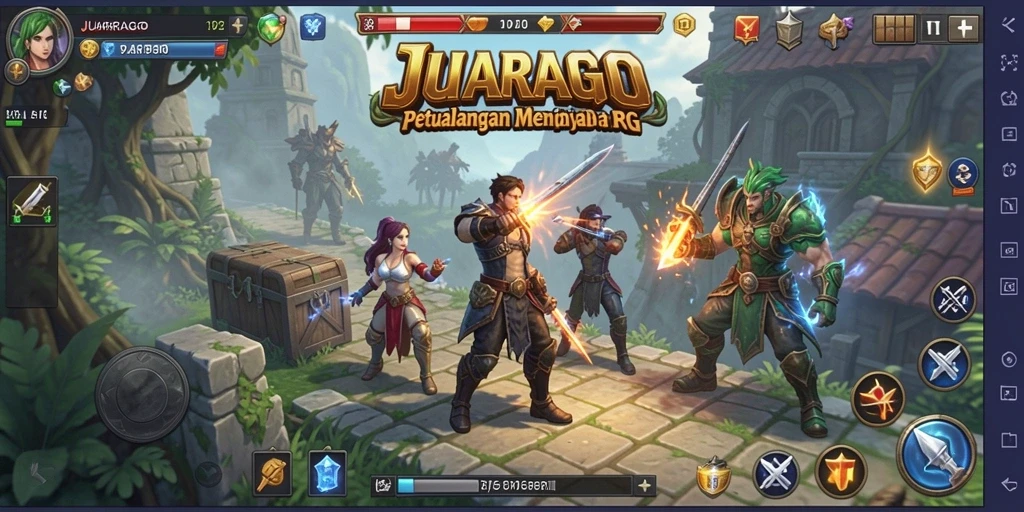 Tampilan gameplay JUARAGO yang penuh aksi dan strategi RPG.