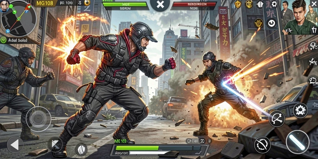 Tampilan gameplay MG108 yang intens dan menarik.