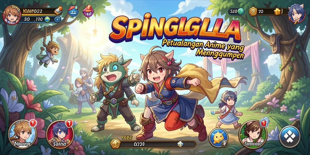 Tampilan gameplay SPINGILA yang menarik dengan karakter anime yang hidup.