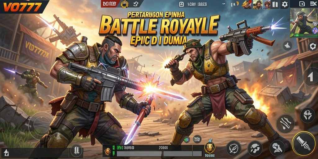 Screenshot VO777 menunjukkan aksi mendebarkan dalam pertarungan Battle Royale.